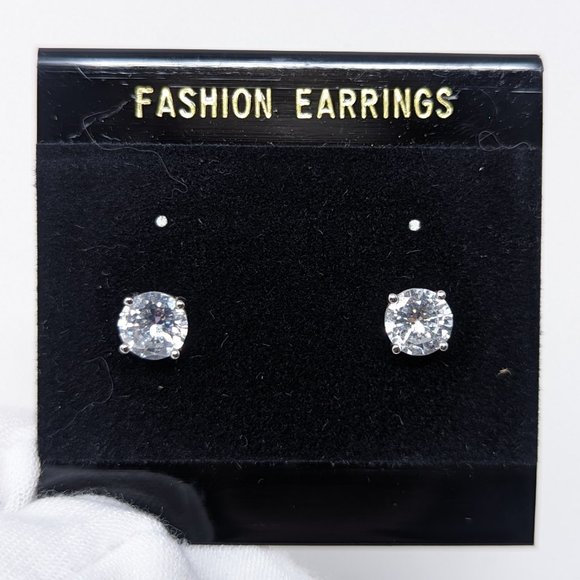 New Rhodalite Over Sterling Silver Diamond Simulant Stud Earrings - Picture 5 of 6